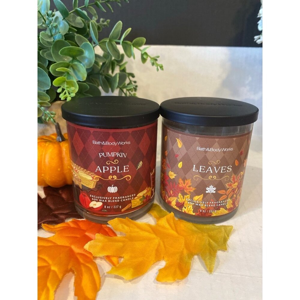 Bath & Body Works "Pumpkin Apple” &  “Leaves” New Single Wick Candles